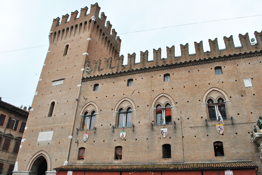 Main facade of the Estense Ducal Palace or Palazzo Municipale in Ferrara