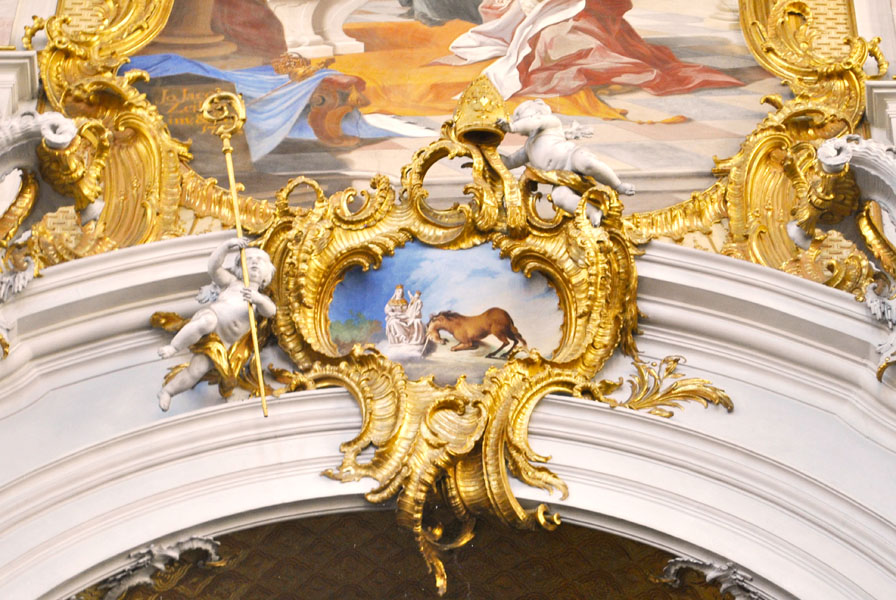 Ettal Church painting - horse kneeling in front of the Virgin